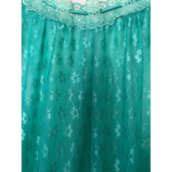 Vintage 1950s Green Nylon Chiffon Nightgown Floral Embroidered Semi Sheer Large - Picture 8 of 11